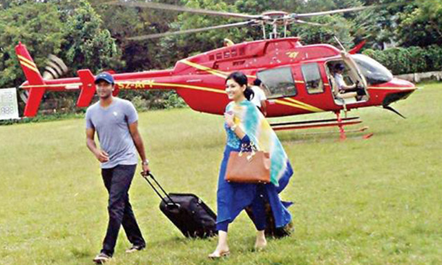 Shakib visit home district with new wife by Halicopter