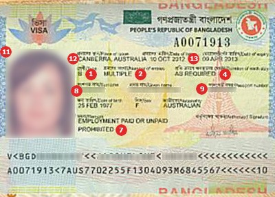 Sample Visa of Bangladesh